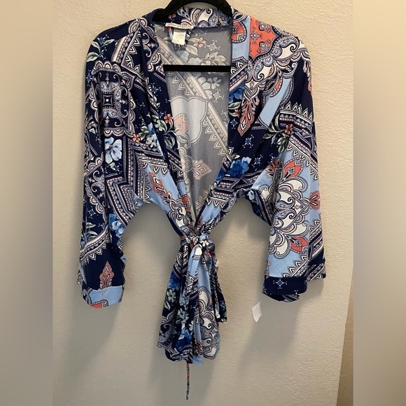 NWT Linea Donatella Paisley Print Short Robe - Picture 1 of 5